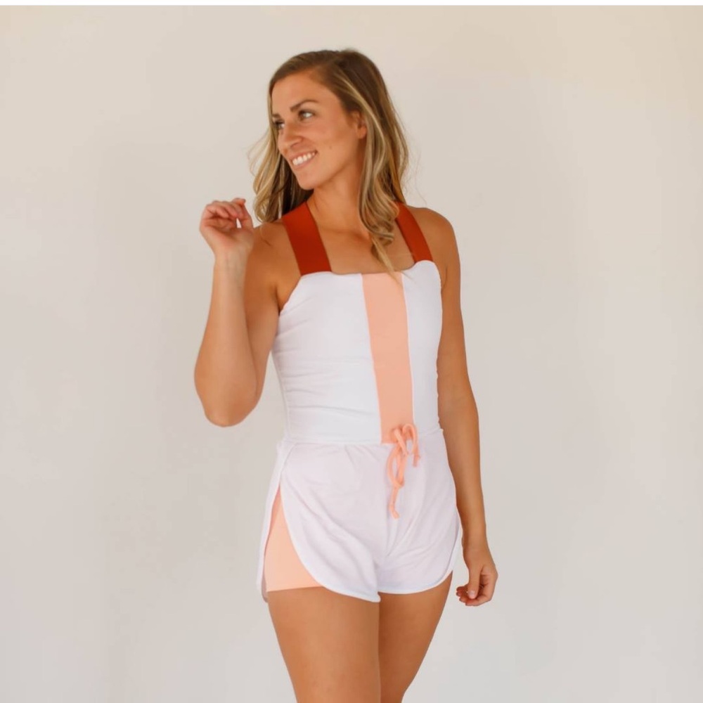 Women’s Rhea Swimwear lined swim short suit white and Rust/Peach Size M